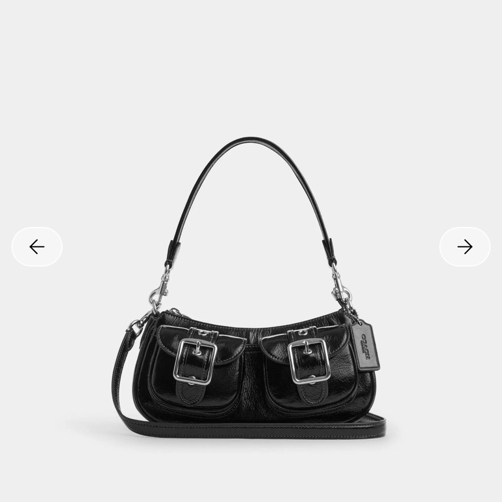 Coach Black Leather Shoulder Bag with Buckle Accents